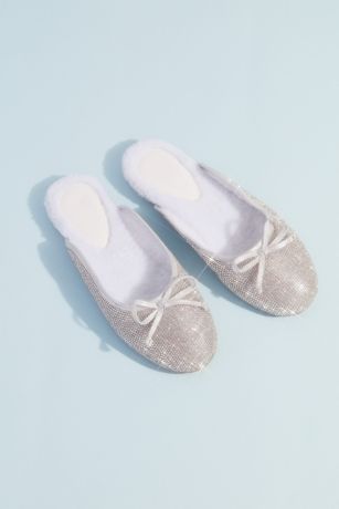 DB Studio Grey Slippers (Crystal-Encrusted Open-Back Ballet Flat Slides)